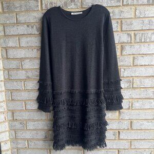 Trina Turk Long Sleeve Crew Neck Fringe Sass Merino Wool Sweater Dress Size S